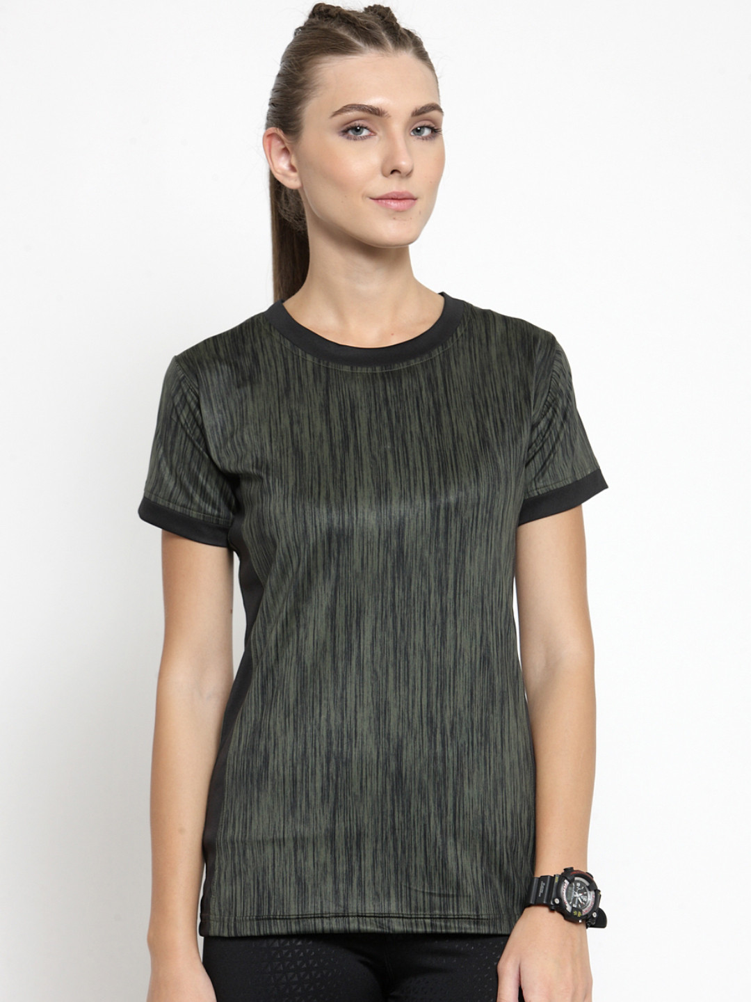 

Boston Club Women Green Striped Round Neck T-shirt