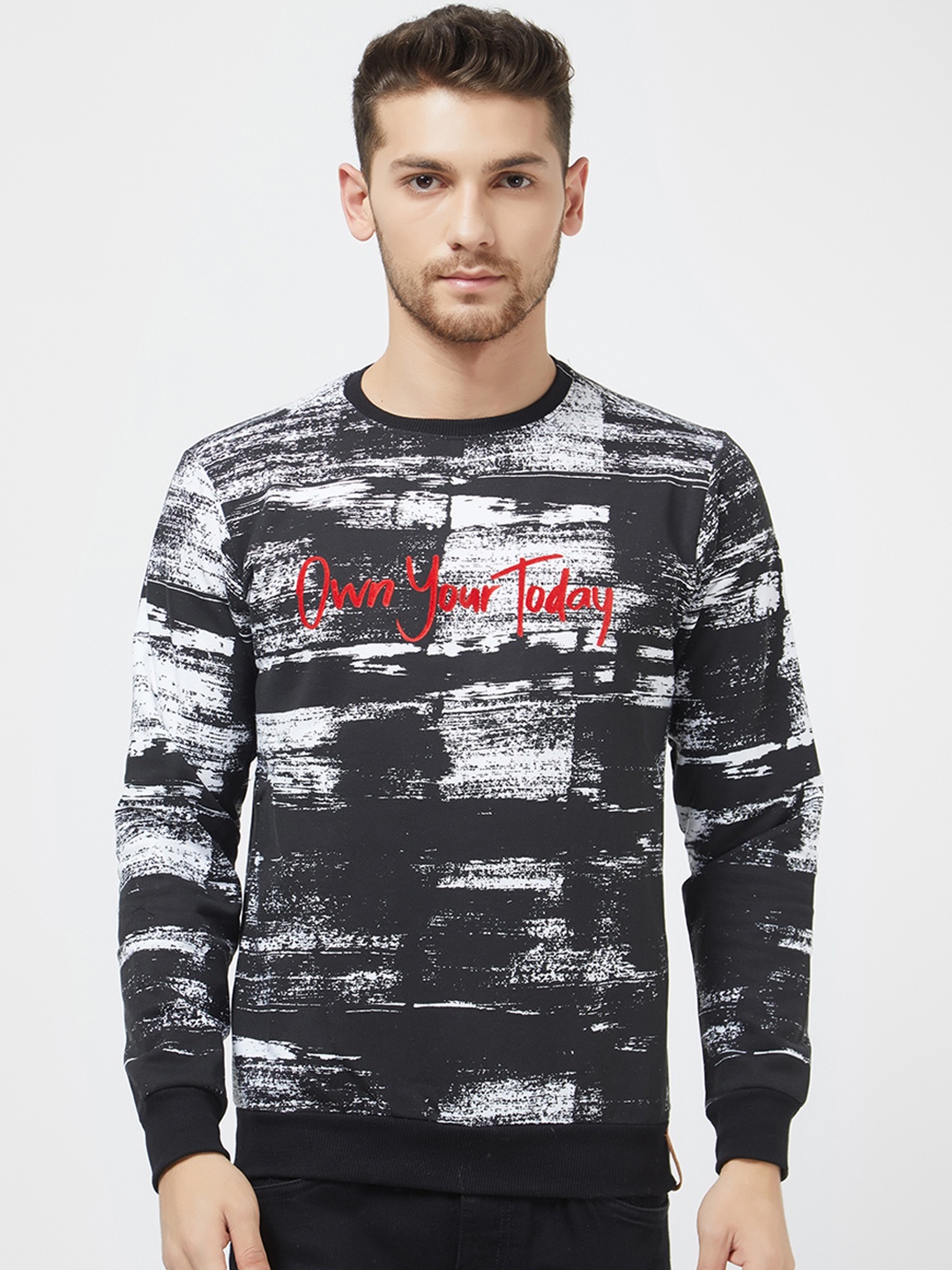 

Status Quo Men Black & White Printed Sweatshirt