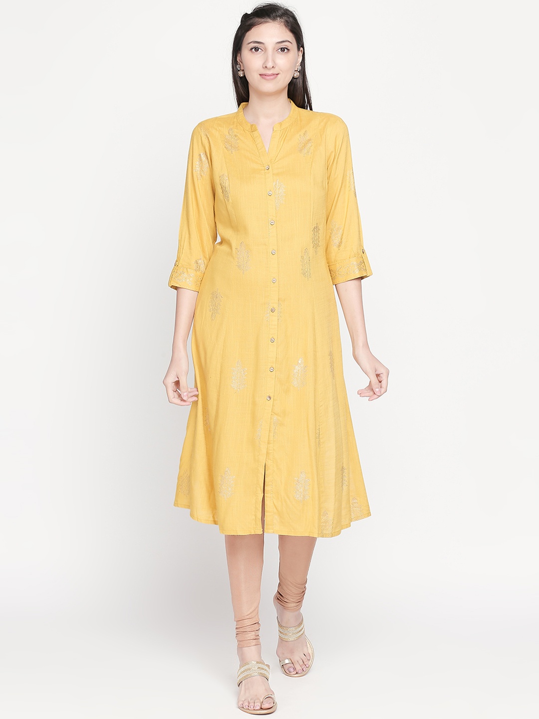 

RANGMANCH BY PANTALOONS Women Mustard Yellow Printed A-Line Kurta
