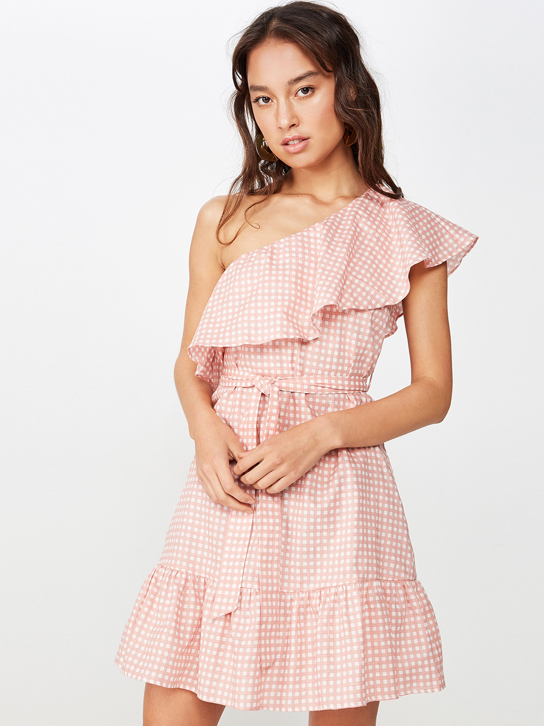 

COTTON ON Women Checked Pink A-Line Dress