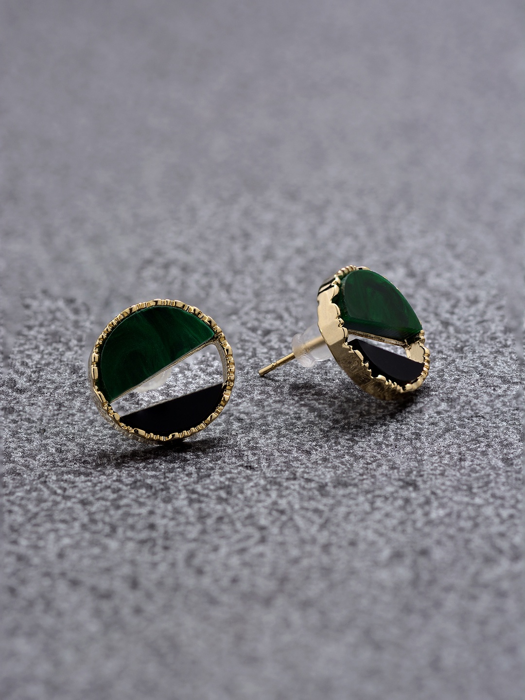 

E2O Women Gold-Plated Black Circular Studs