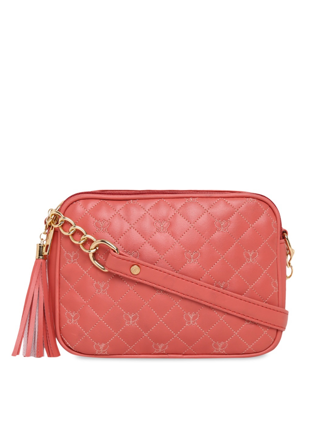 KLEIO Women Quilted Box Sling Bag, Peach