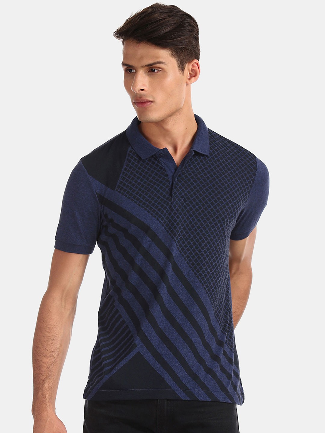 

Arrow Men Blue Printed Polo Collar T-shirt