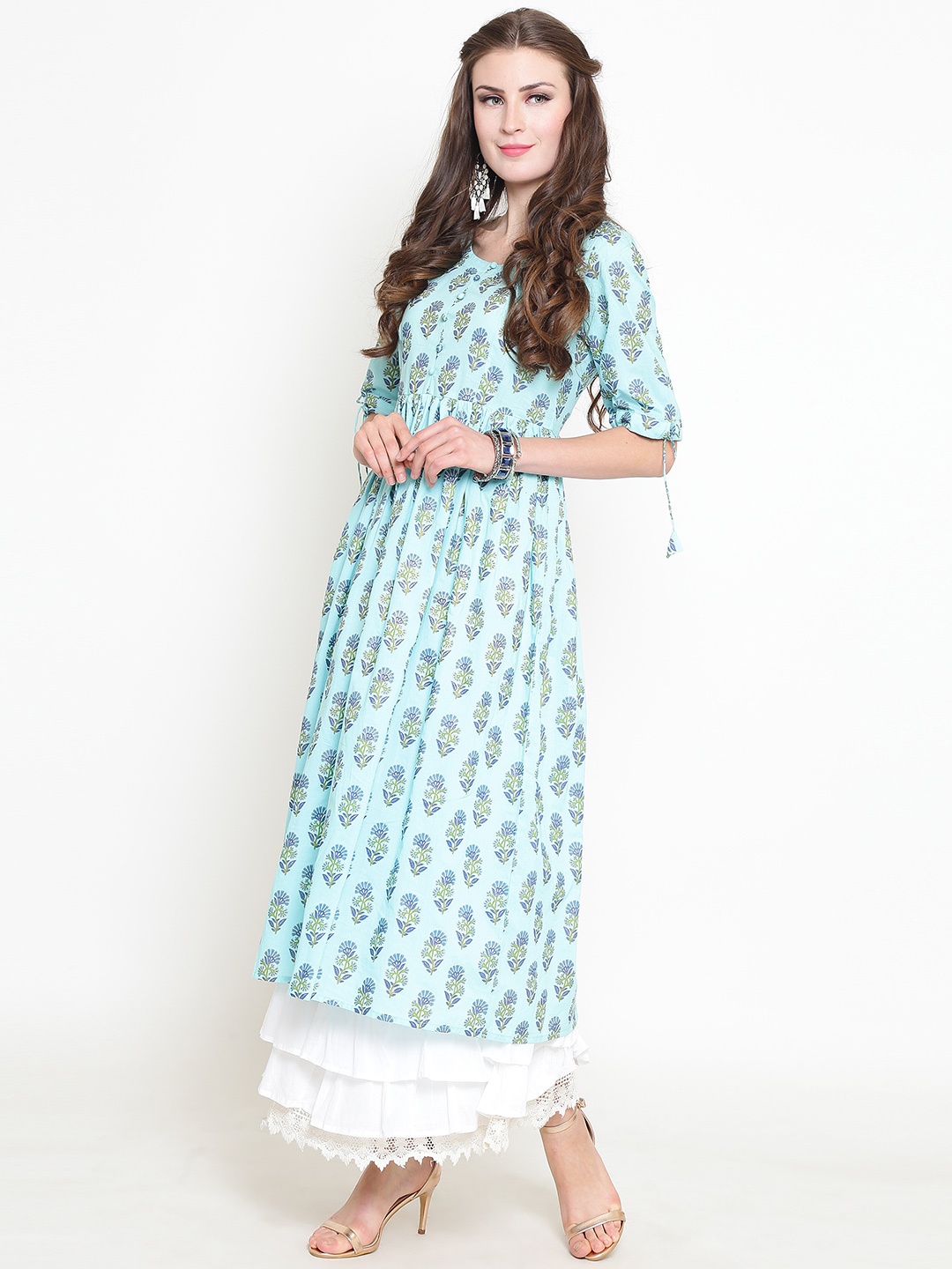 

Sera Women Blue & Green Printed Kurta with Skirt