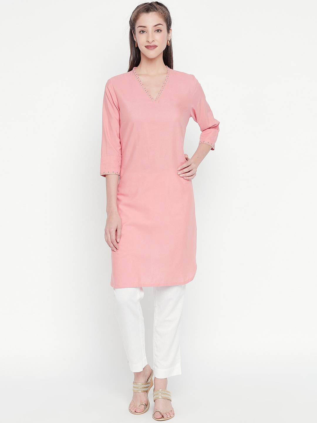 

RANGMANCH BY PANTALOONS Women Pink Solid Straight Kurta
