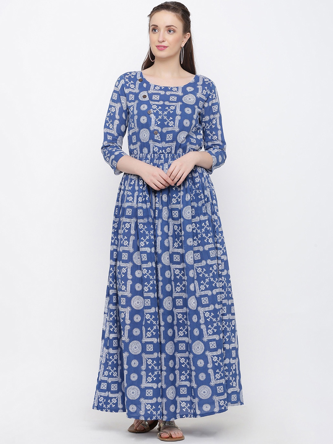 

Indian Virasat Women Printed Blue Fit and Flare Dress