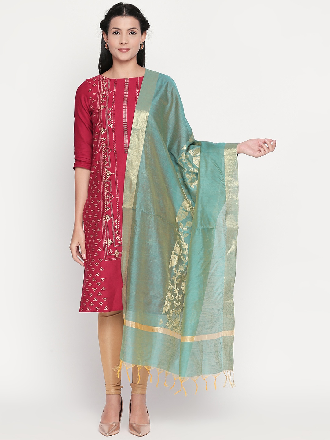 

RANGMANCH BY PANTALOONS Green & Beige Printed Dupatta