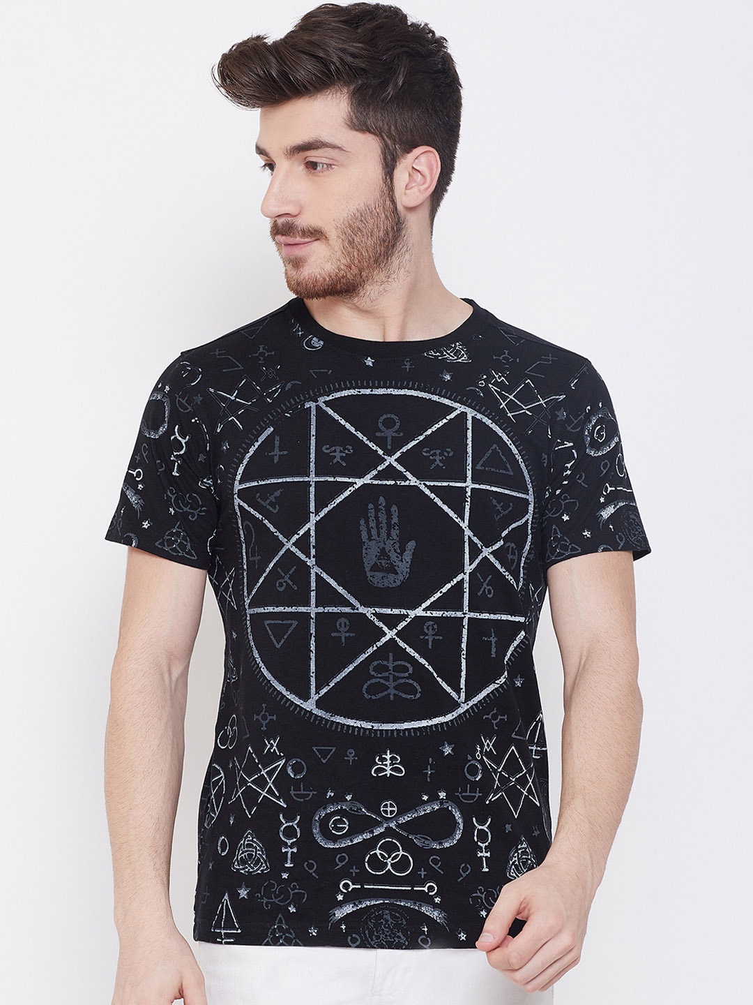 

PUNK Men Black Printed Round Neck T-shirt