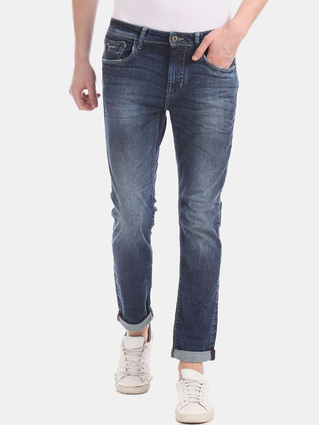 

Flying Machine Men Blue Tapered Fit Mid-Rise Clean Look Stretchable Jeans