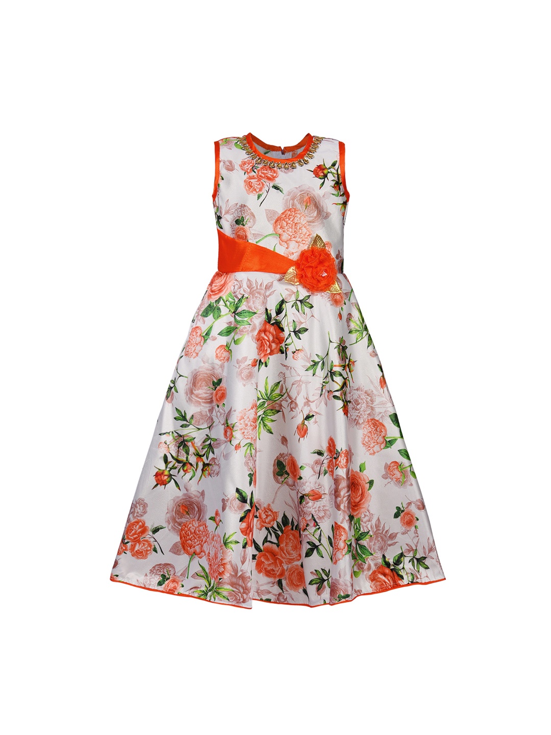 Wish Karo Girls Orange Printed Maxi Dress
