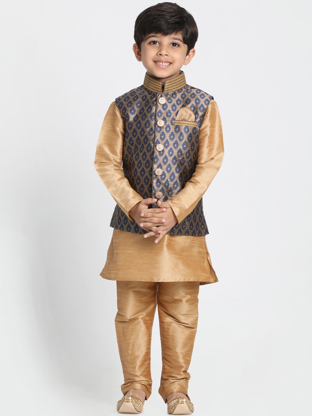 

VASTRAMAY Boys Beige Blue Solid Kurta Set