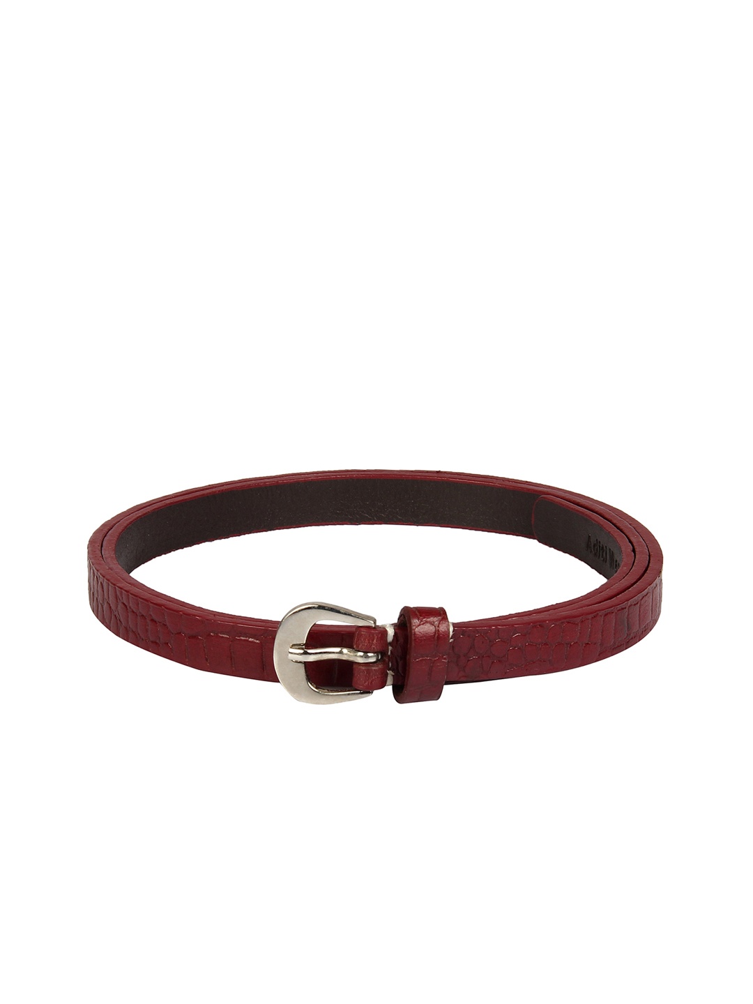 

Aditi Wasan Women Brown Crcodile Skin Embossed Genuine Leather Slim Belt, Maroon