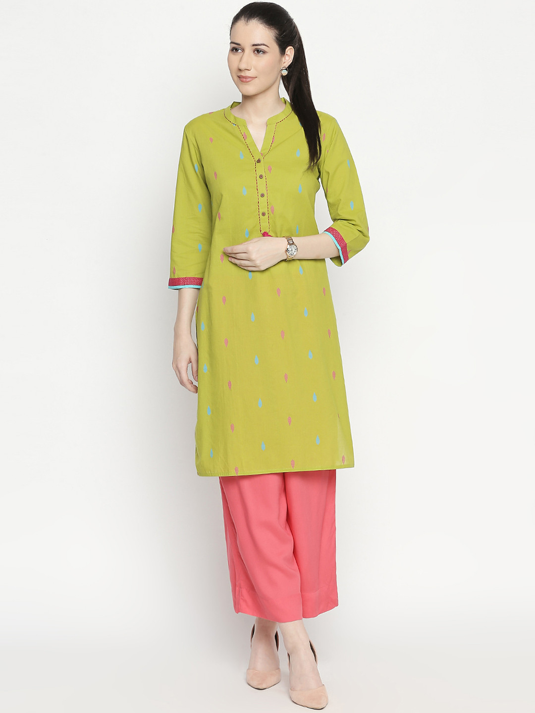 

RANGMANCH BY PANTALOONS Women Lime Green Printed Straight Kurta