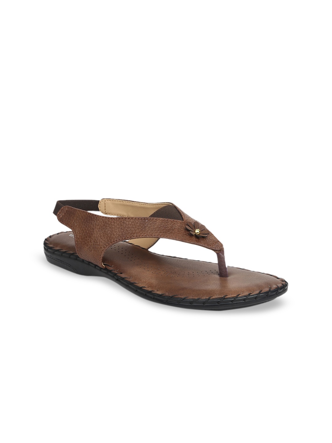 VALIOSAA Women Brown Textured Open Toe Flats