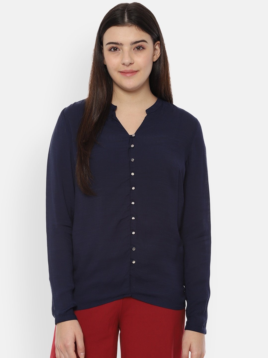 

Allen Solly Women Navy Blue Regular Fit Solid Casual Shirt