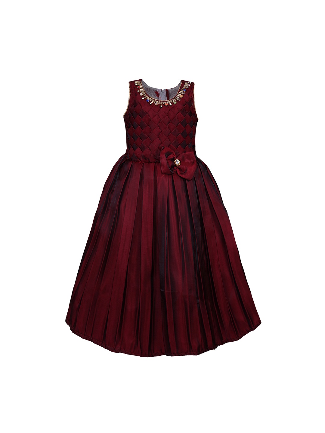 Wish Karo Girls Maroon Solid Maxi Dress