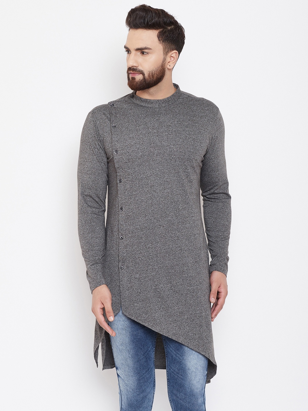 

CHILL WINSTON Men Charcoal Grey Solid Straight Kurta
