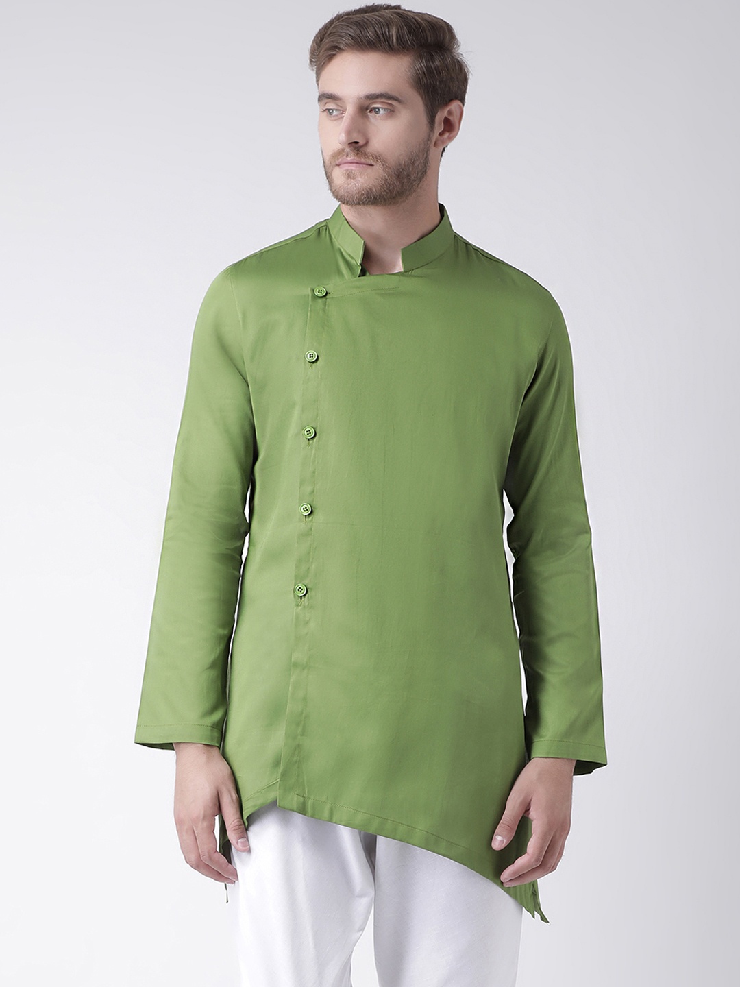 

DEYANN Men Green Solid Straight Kurta