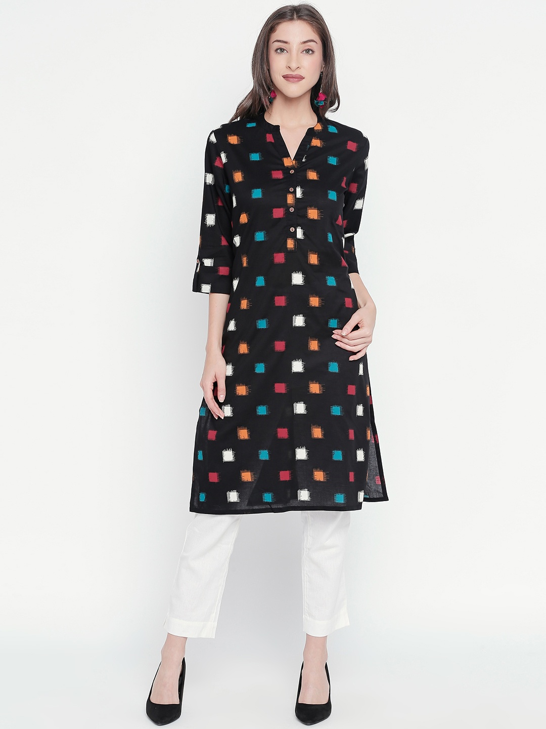 

RANGMANCH BY PANTALOONS Women Black & Red Printed Straight Kurta