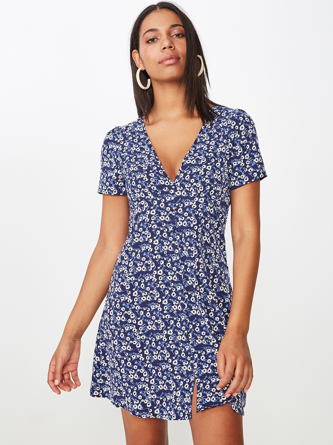 

COTTON ON Women Navy Blue & White Floral Print A-Line Dress