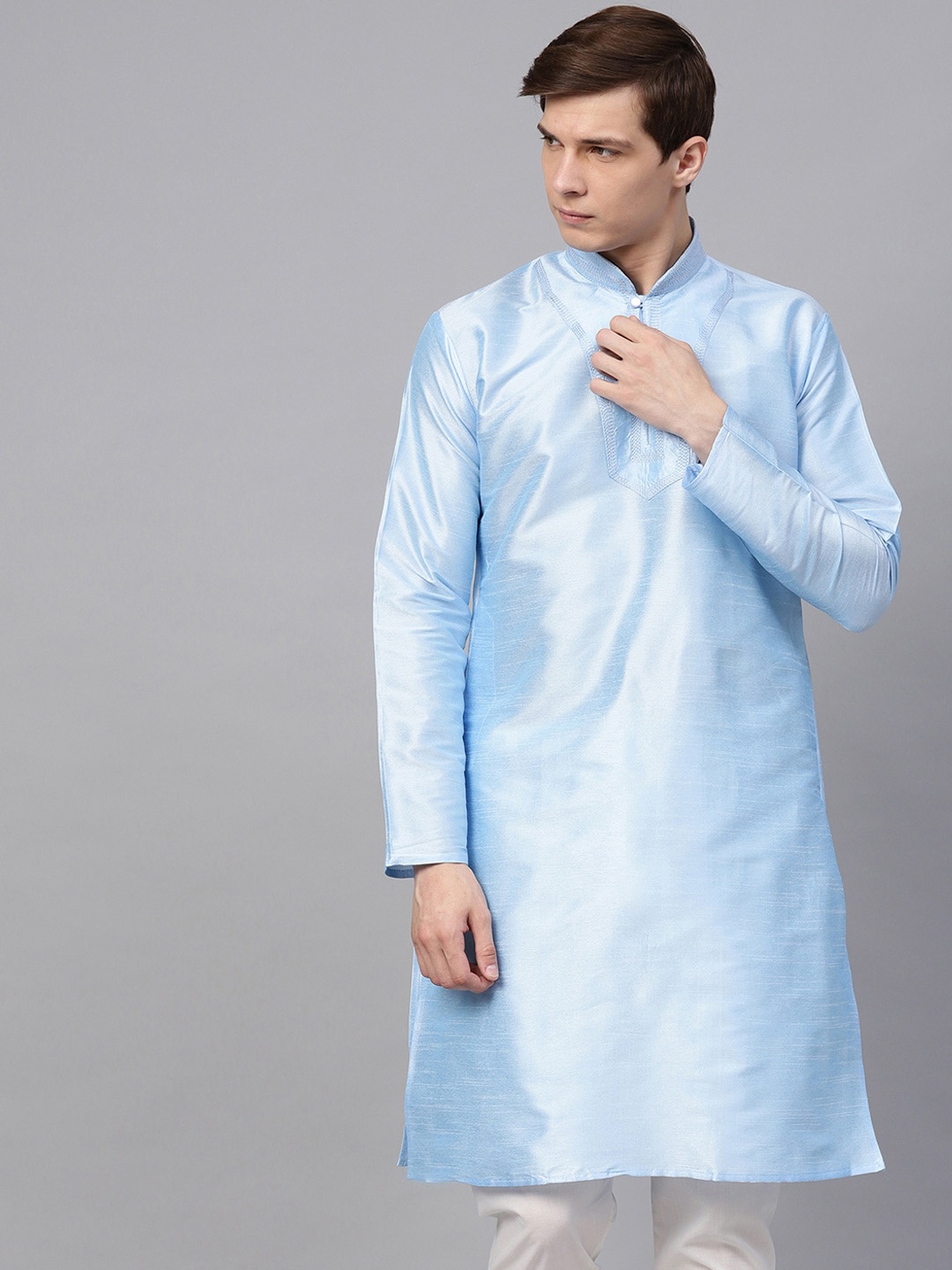

SOJANYA Men Turquoise Blue Solid Straight Kurta