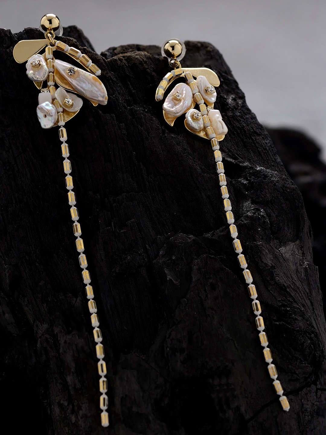 

E2O Gold-Plated & White Contemporary Drop Earrings