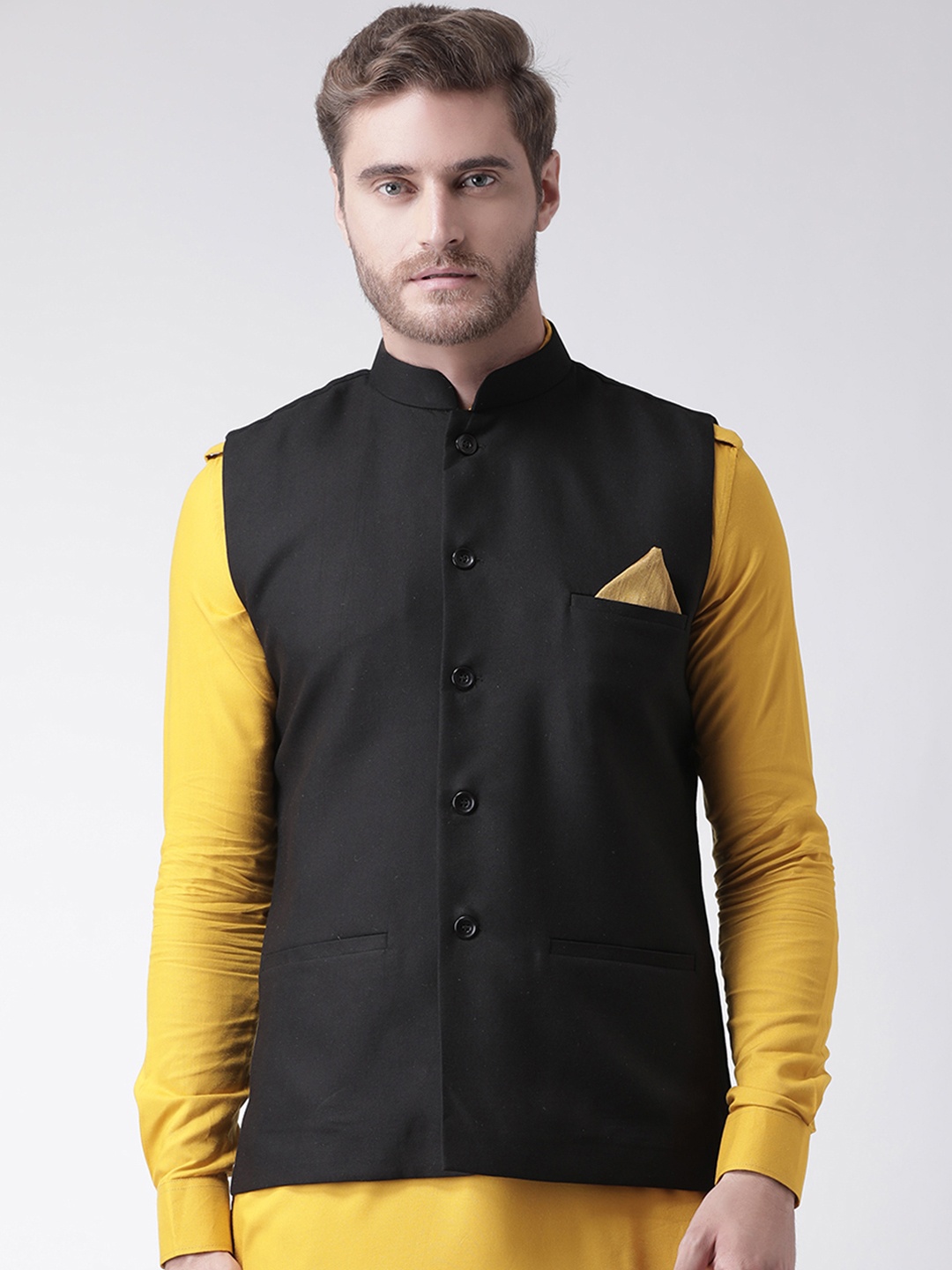 DEYANN Men Black Solid Nehru Jacket