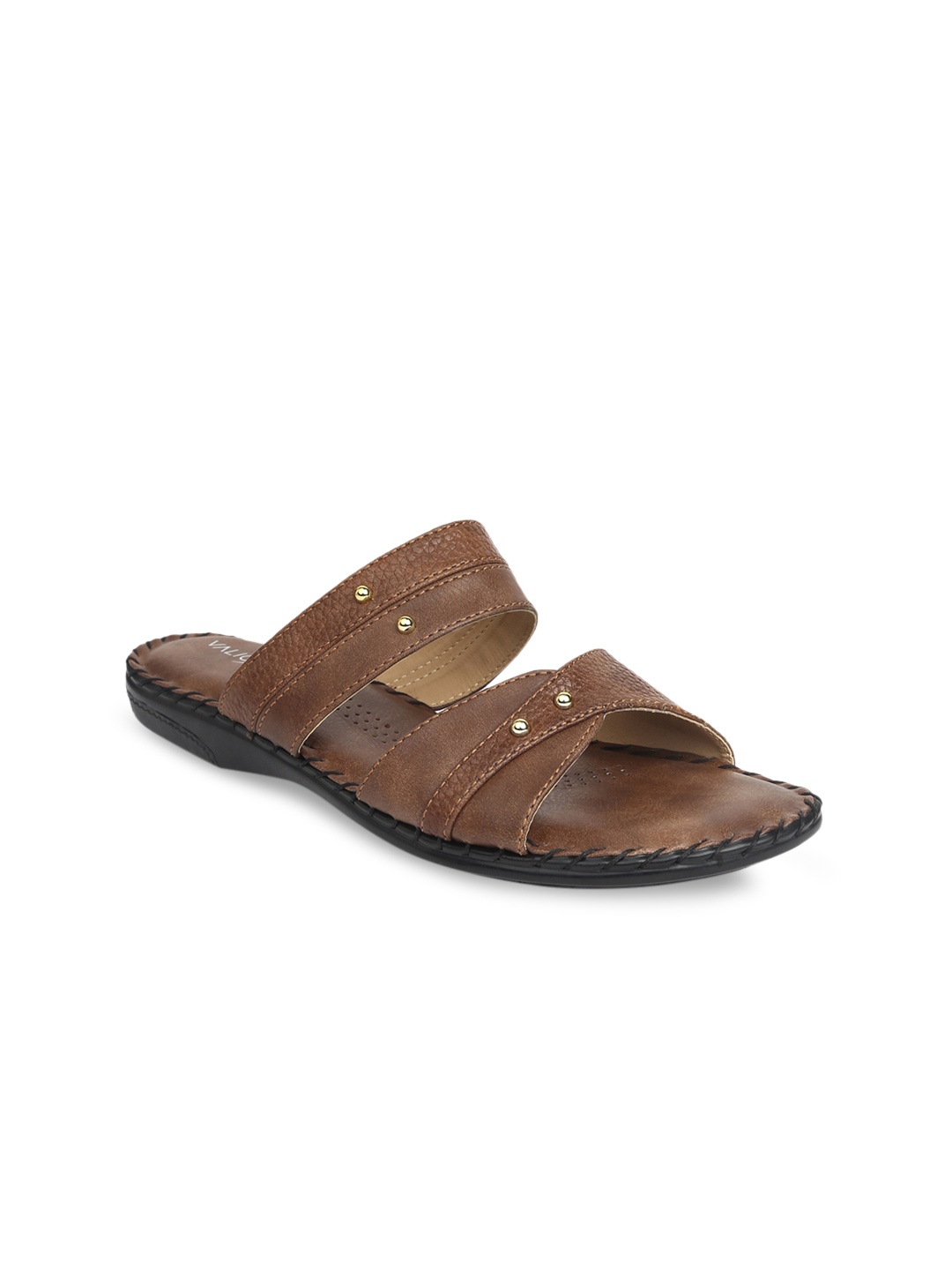 

VALIOSAA Women Brown Textured Open Toe Flats