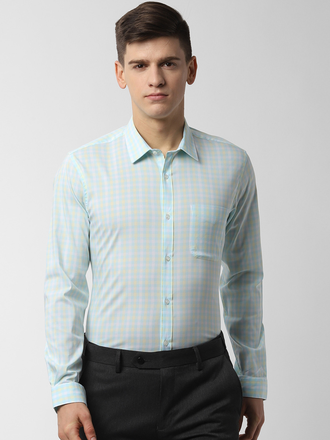 

Peter England Men Blue Slim Fit Checked Formal Shirt