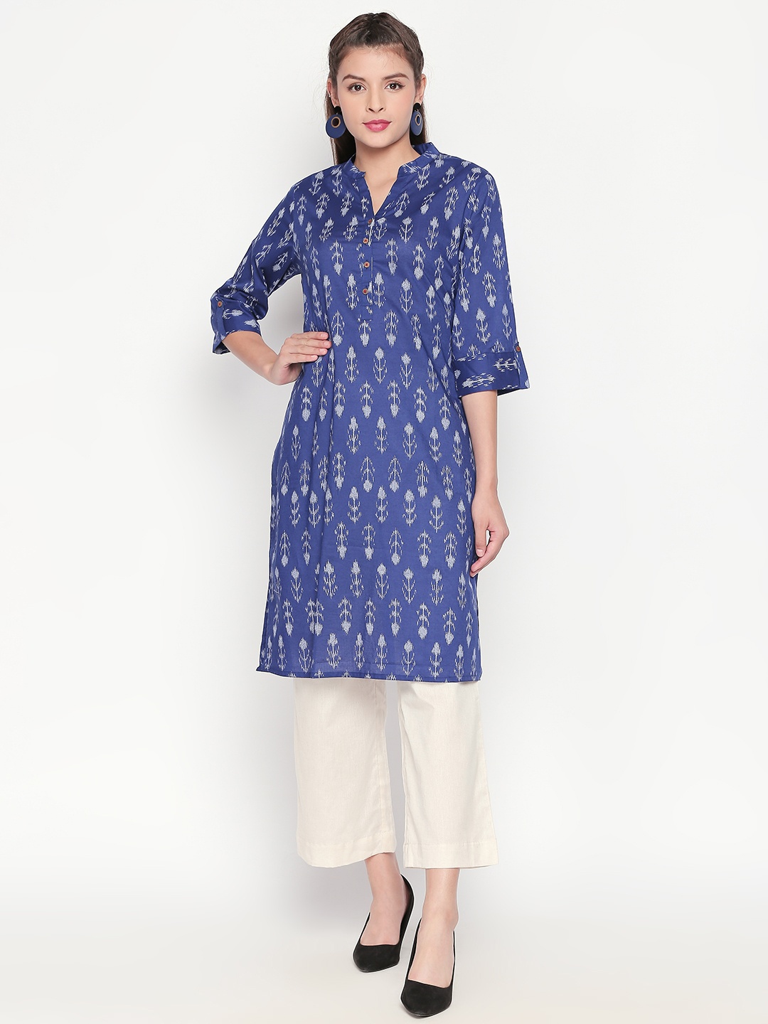 

RANGMANCH BY PANTALOONS Women Blue & Grey Printed Straight Kurta