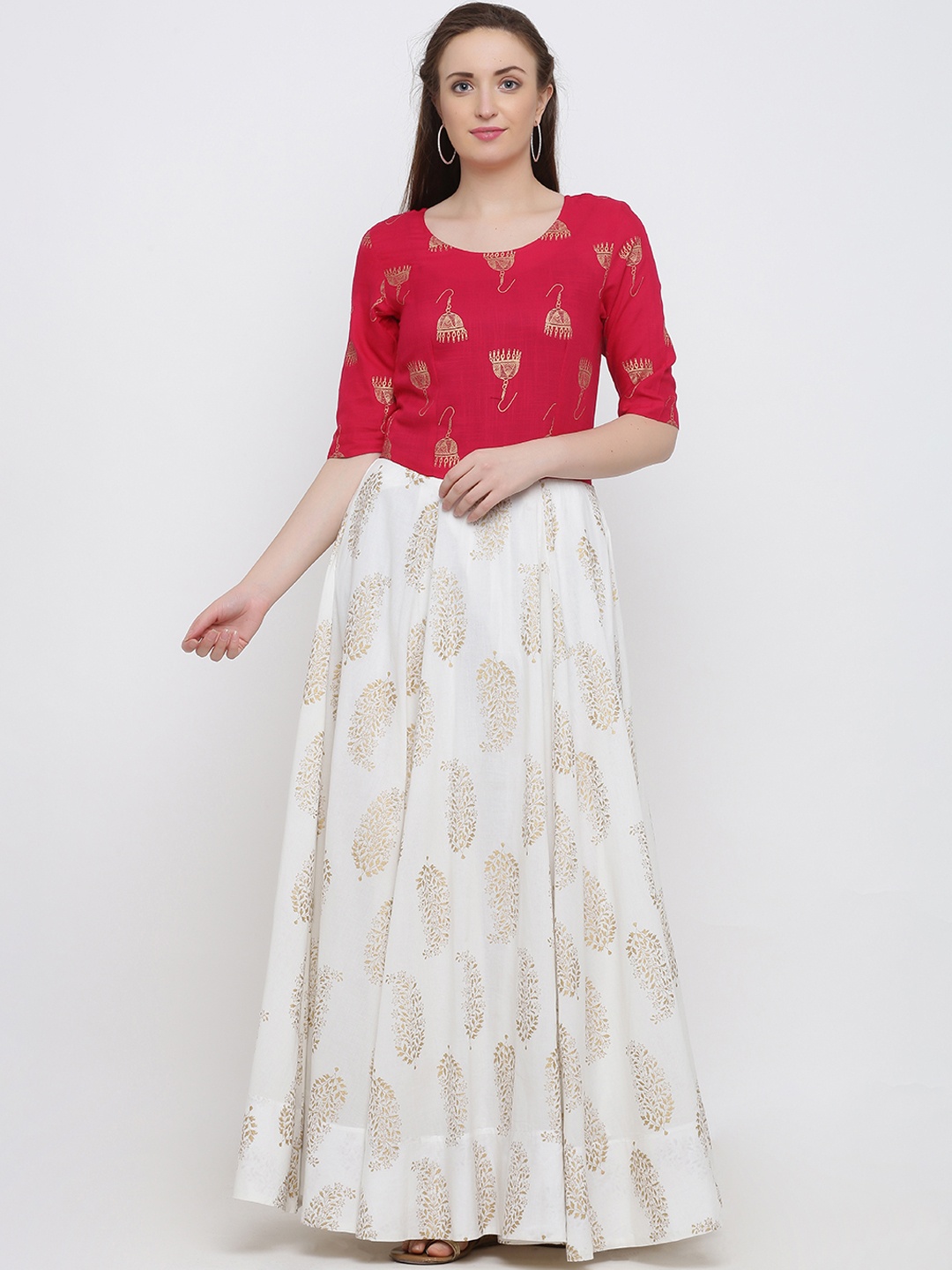 

Indian Virasat Women Red & Gold-Coloured Printed Maxi Dress