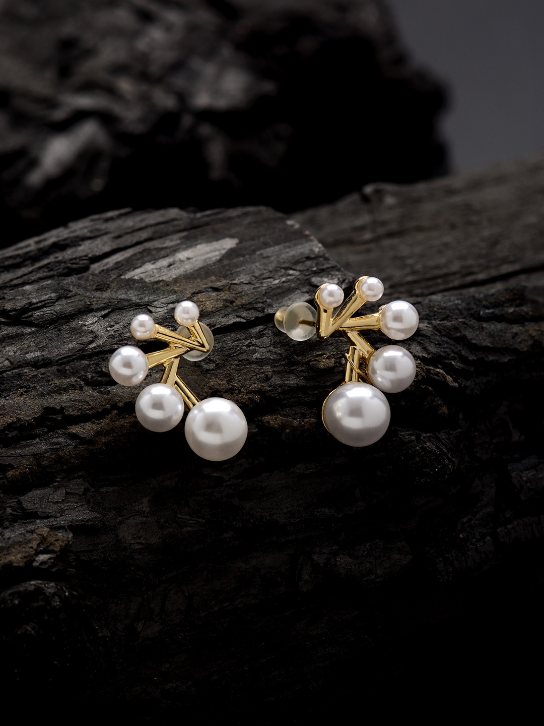 E2O White & Gold-Toned Contemporary Studs