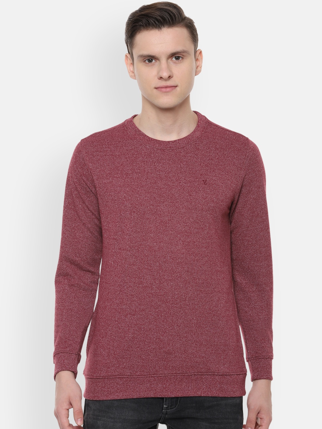 

V Dot Men Maroon Solid Sweatshirt