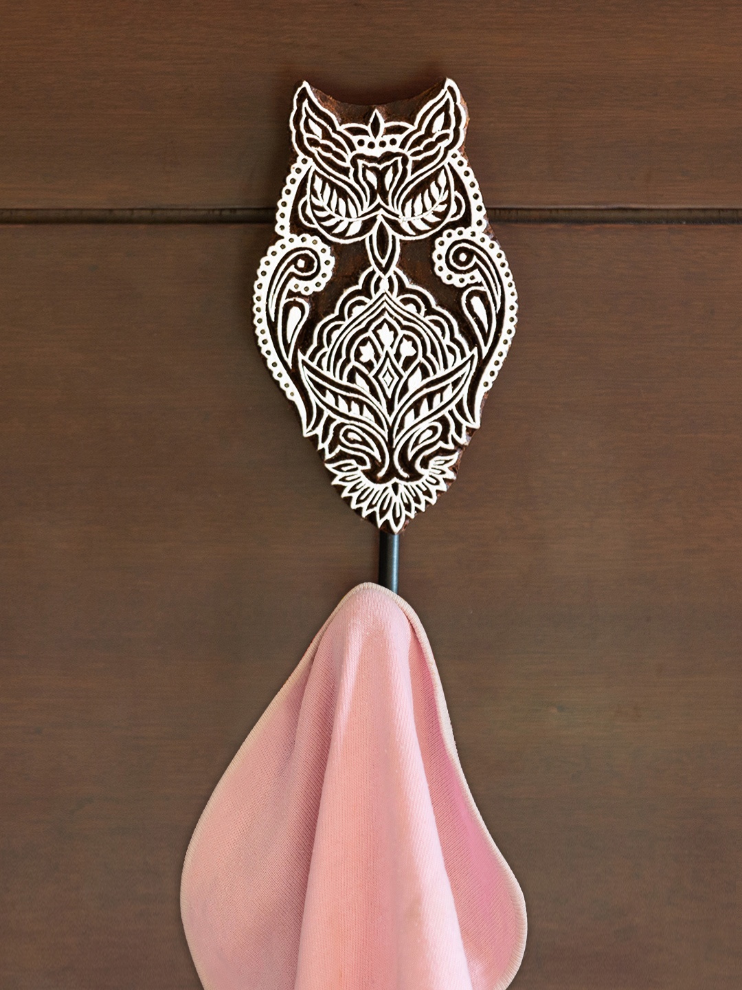 

ExclusiveLane Owl Shaped Sheesham Wood Hand-Carved Block Wall Hook & Towel Holder In, Brown