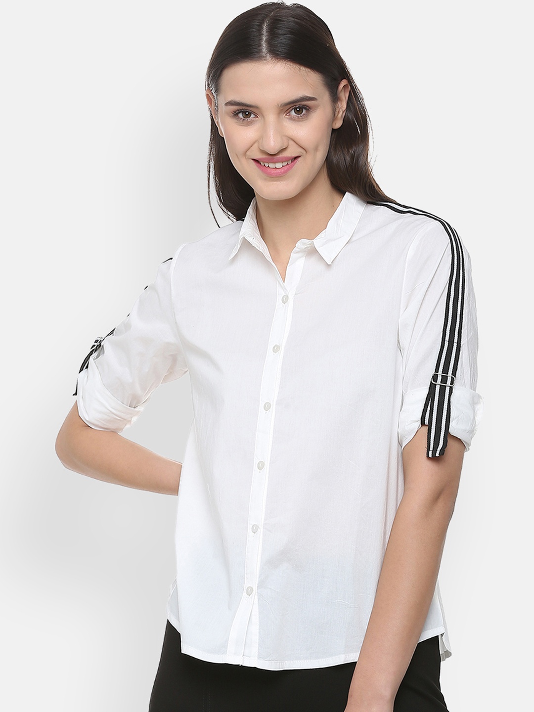 

People Women White Regular Fit Striped Casual Shirt