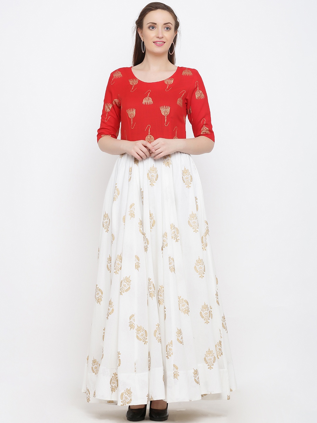 

Indian Virasat Women Red & White Printed Maxi Dress