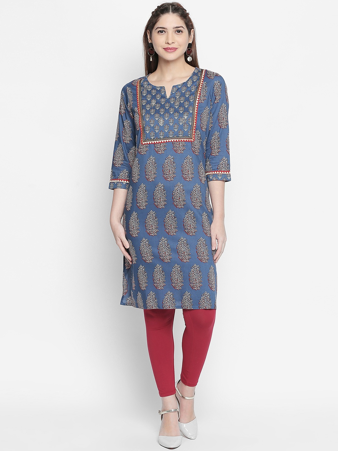 

RANGMANCH BY PANTALOONS Women Blue & White Printed Straight Kurta