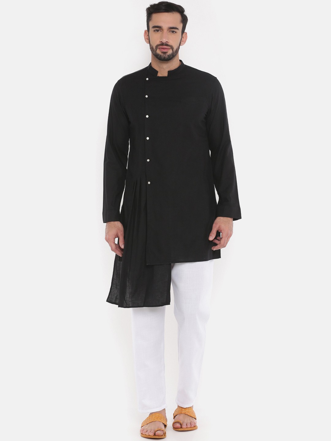 

Freehand Men Black Solid Straight Kurta