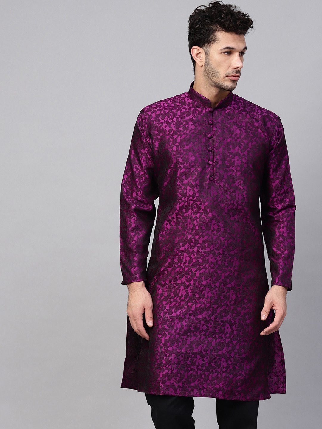 

SOJANYA Men Burgundy Woven Design Straight Kurta