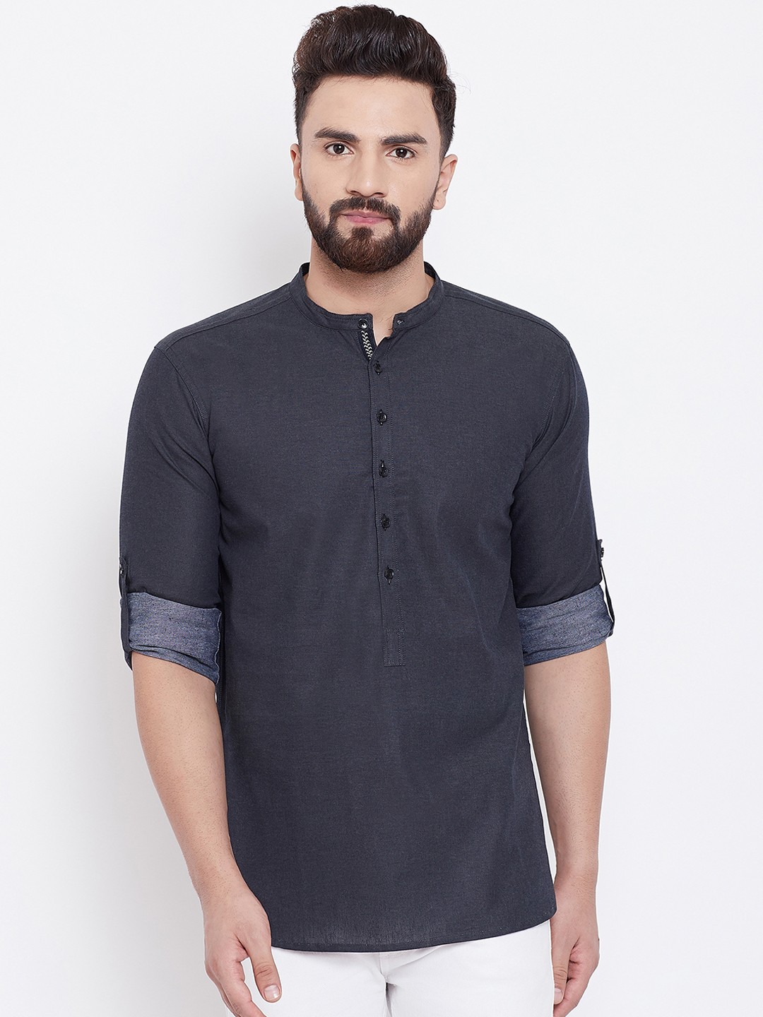 

even Men Grey Solid Straight Kurta