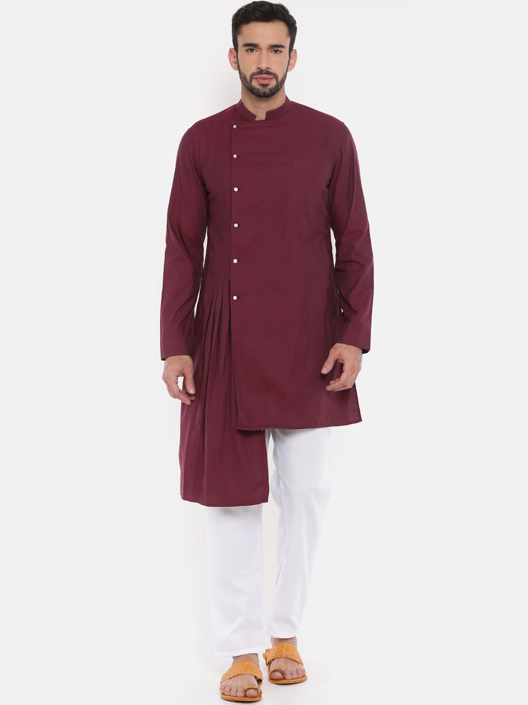 

Freehand Men Maroon Solid Straight Kurta