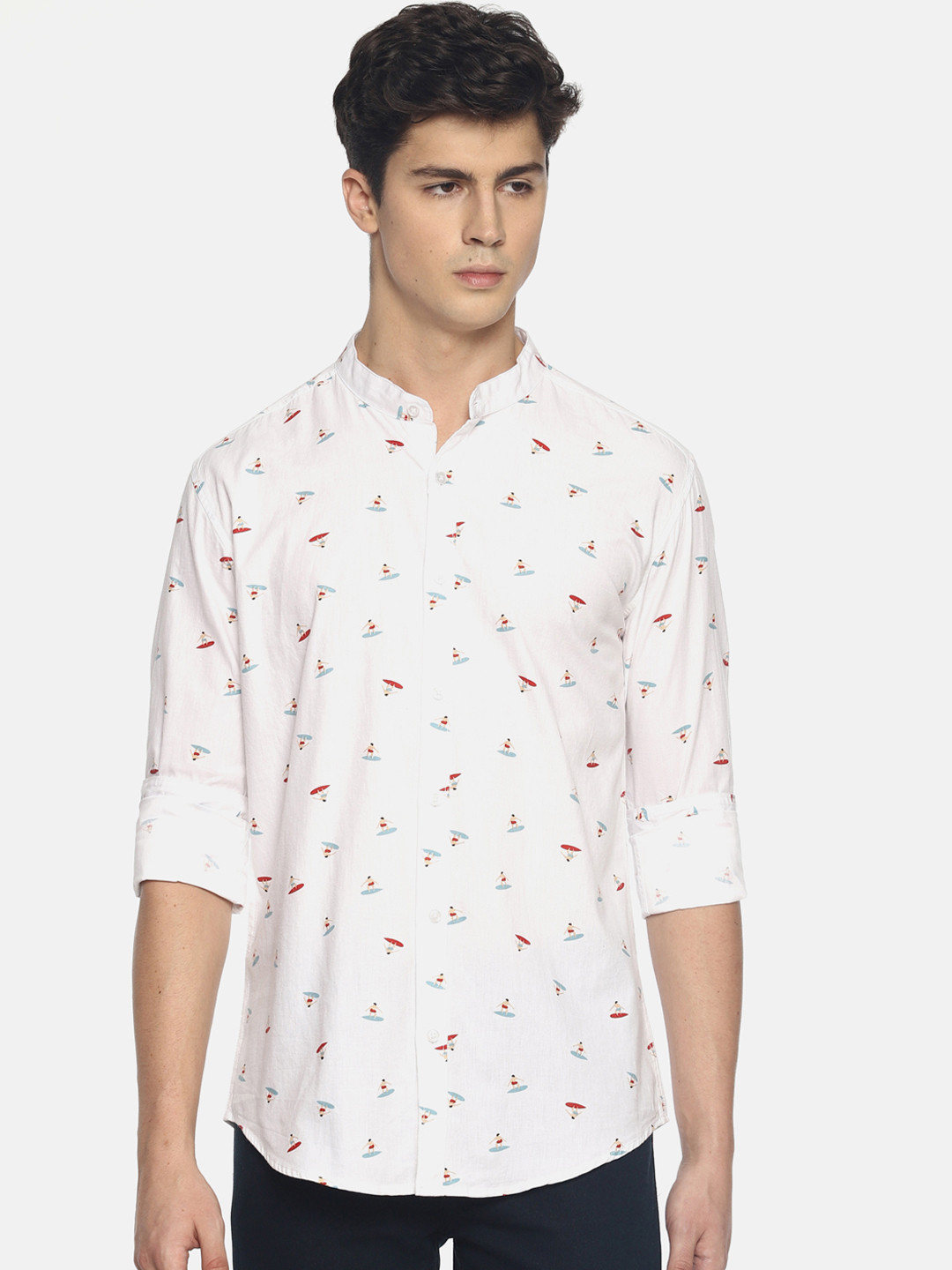 

IVOC Men White Slim Fit Printed Casual Shirt