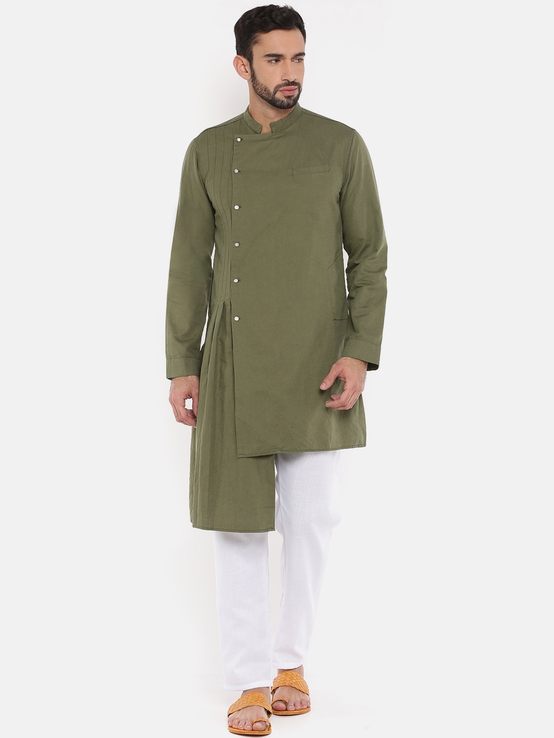 

Freehand Men Olive Green Solid Straight Kurta