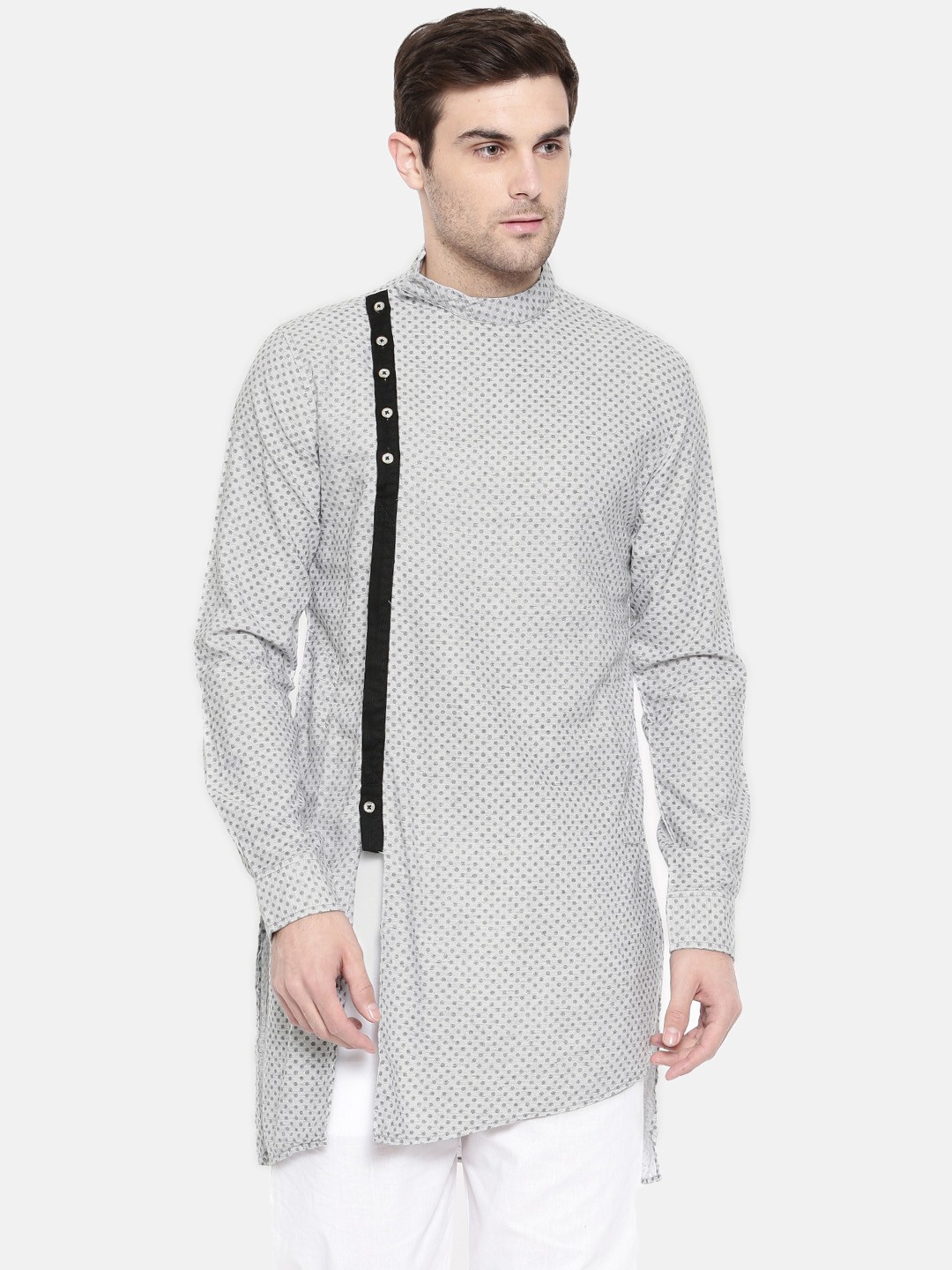 

Freehand by The Indian Garage Co Men Grey Printed Straight Kurta