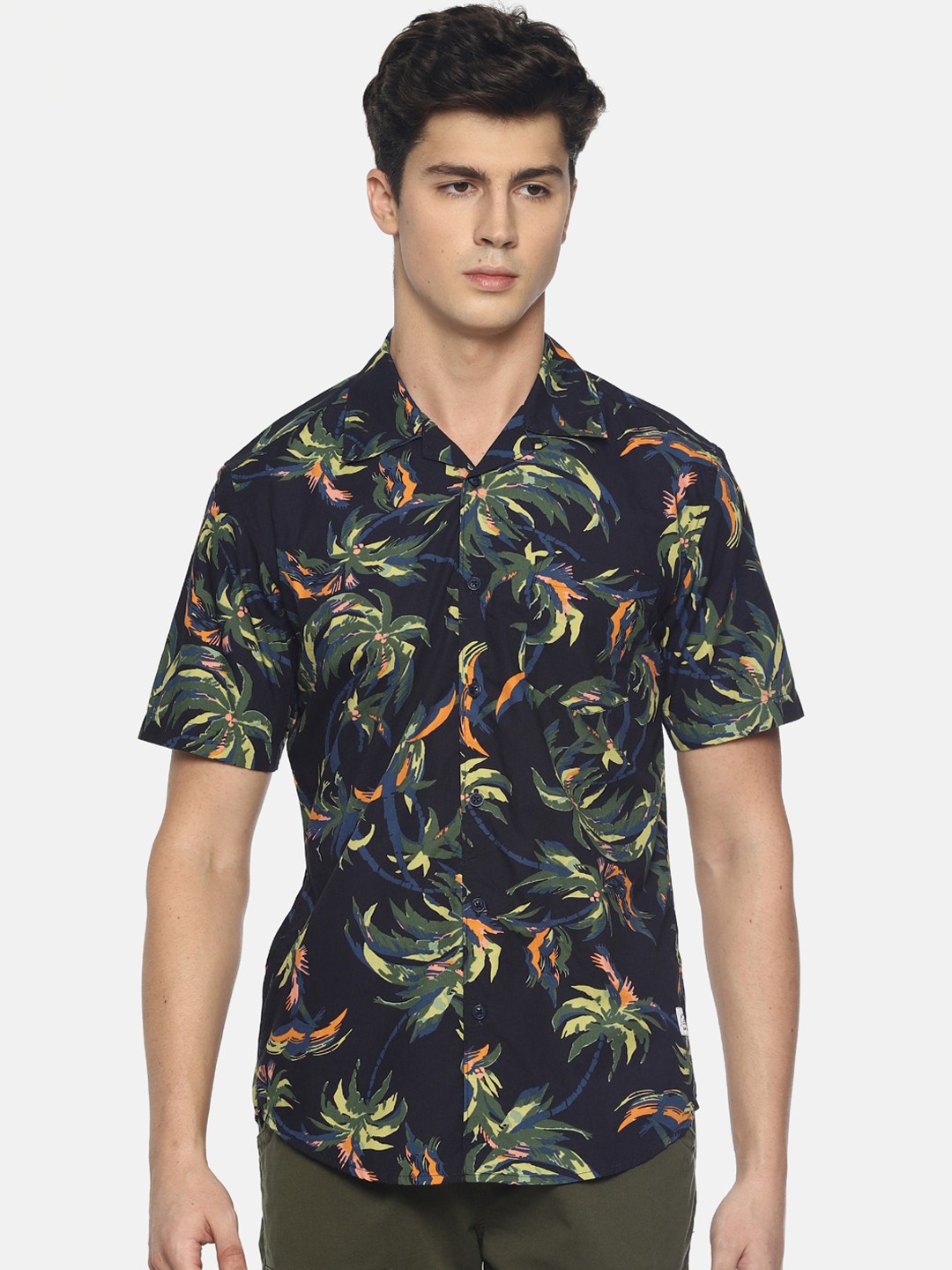 

Bene Kleed Men Navy Blue & Olive Green Slim Fit Printed Casual Shirt