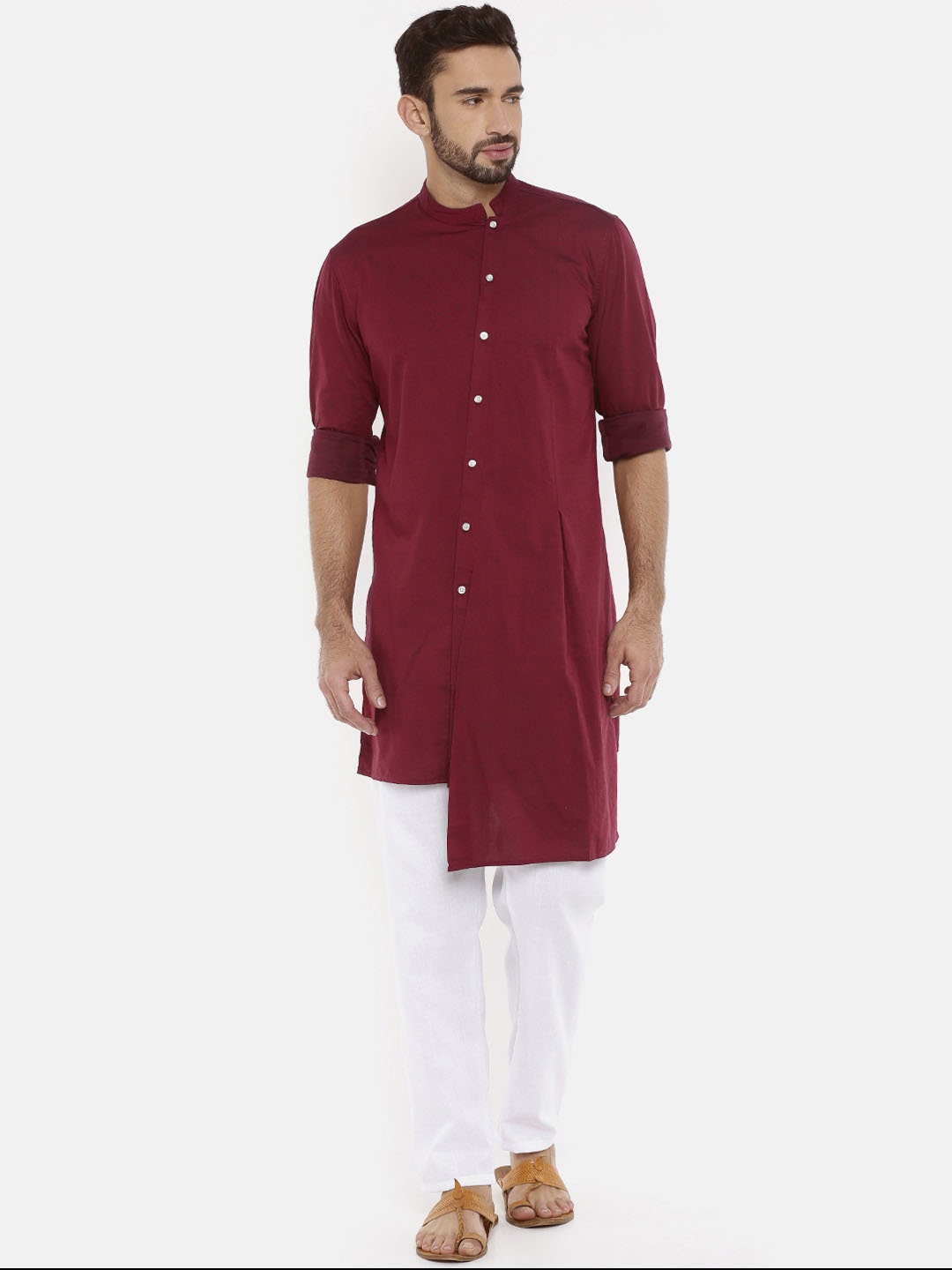 

Freehand by The Indian Garage Co Men Maroon Solid Straight Kurta