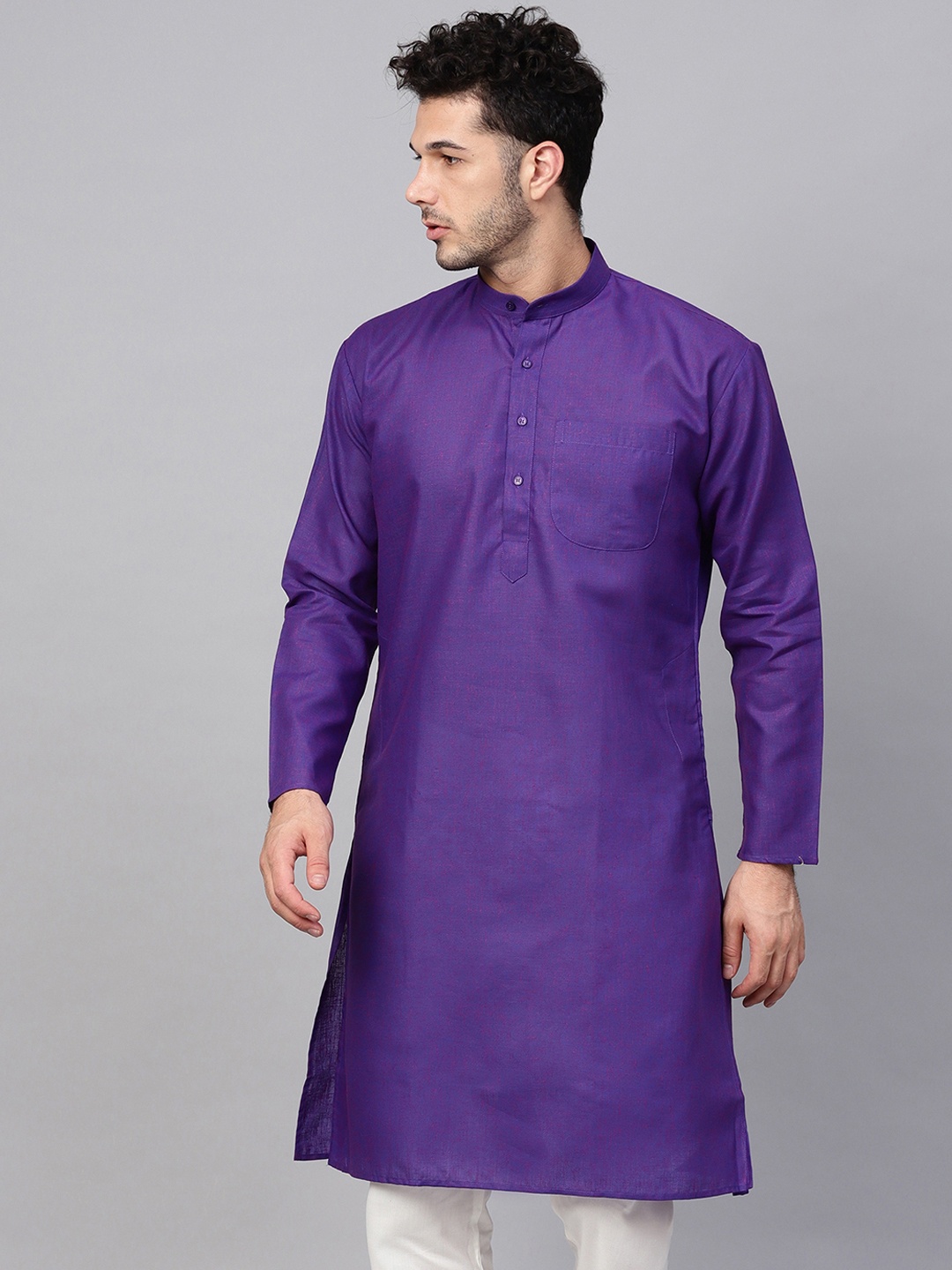 

SOJANYA Men Purple Solid Straight Kurta