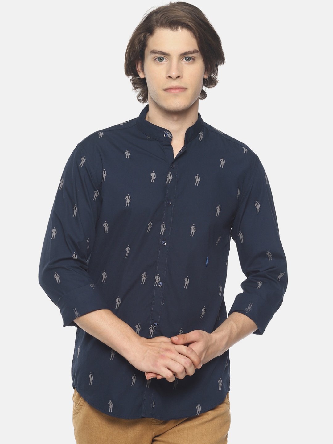 

IVOC Men Navy Blue & Grey Slim Fit Printed Casual Shirt