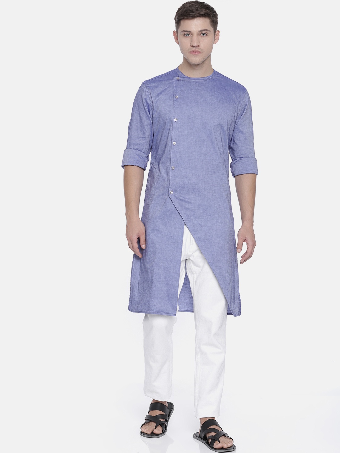 

Freehand by The Indian Garage Co Men Blue Solid Straight Kurta