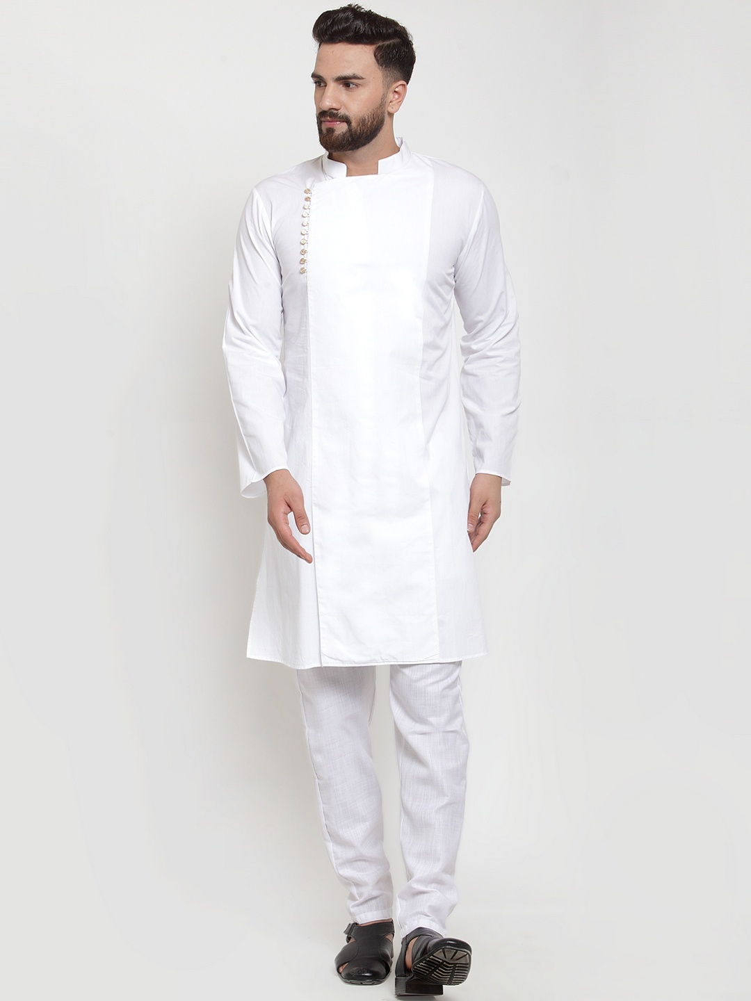 

Purple State Men White Solid Straight Kurta